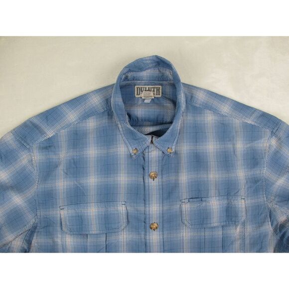 Duluth Trading Shirt Mens Extra Large Blue Plaid Button Up‎ Lightweght Outdoors - Picture 3 of 8